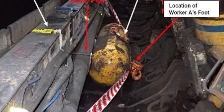 Photograph of 1,972 kg unsecured replacement PRS leg cylinder.