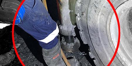 Photo of jumbo rig crushing on worker's foot