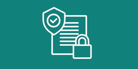 Graphic showing icons of a shield with a tick and lock on piece of paper