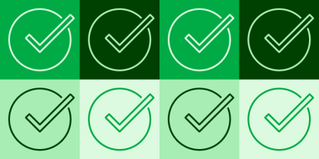 Graphic of 8 ticks in varying shades of green.