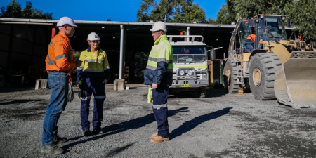 Workers at a small mine