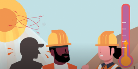 Illustration of mine workers under heat stress