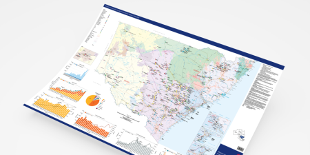Tilt-shift image of mineral resource projects map