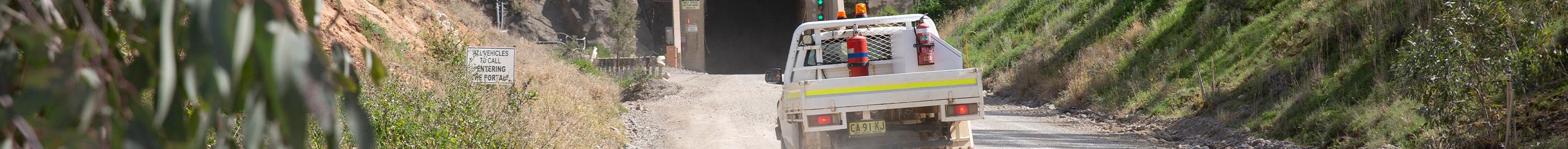 Ute approaching underground mine entrance