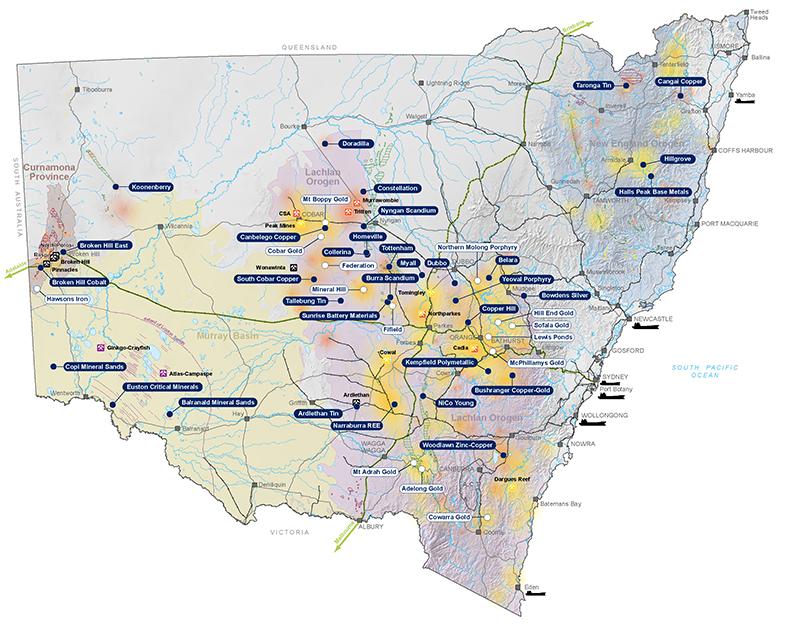 Critical minerals and high-tech metals in NSW map with projects