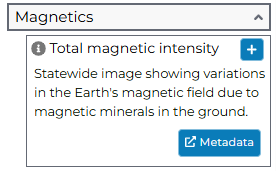 Screengrab of the magnetics dropdown in MinView showing the first option of total magnetic intensity