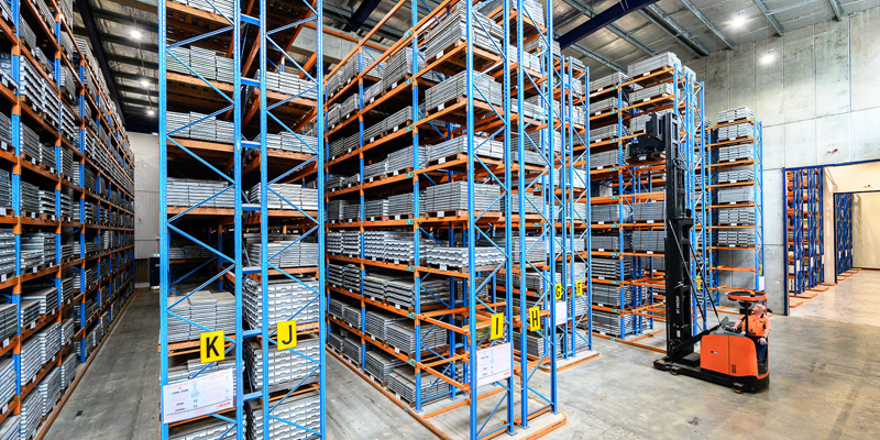 Warehouse with racks containing drillcore