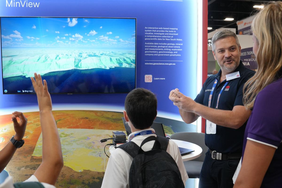 School students attending the NSW Government booth at IMARC 2025